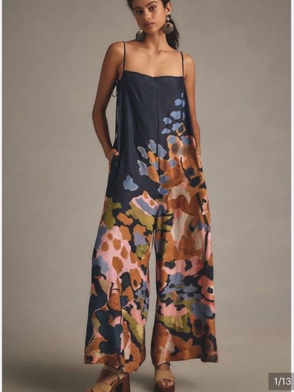 Anthropologie Floral Printed Jumpsuit With Split Legs medium